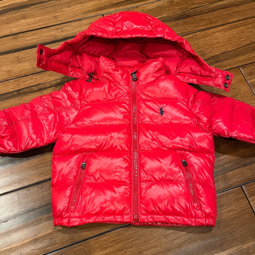 Ralph Lauren Hooded Red Puffer Down Jacket